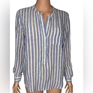 Lucky Brand Women's Striped Cotton-Blend Popover Blouse Small